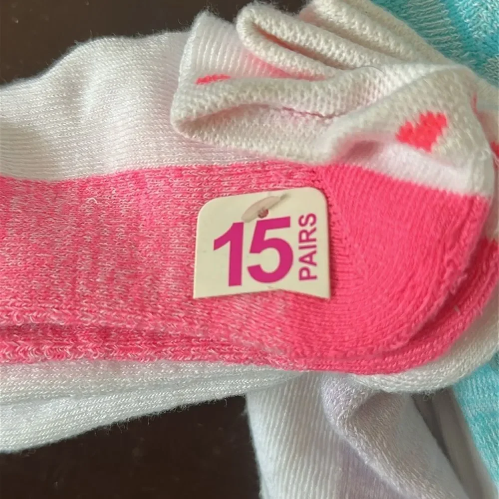Lot of 15 Pairs Girls Sports Socks Assorted Colors/Styles Athletic Size Small